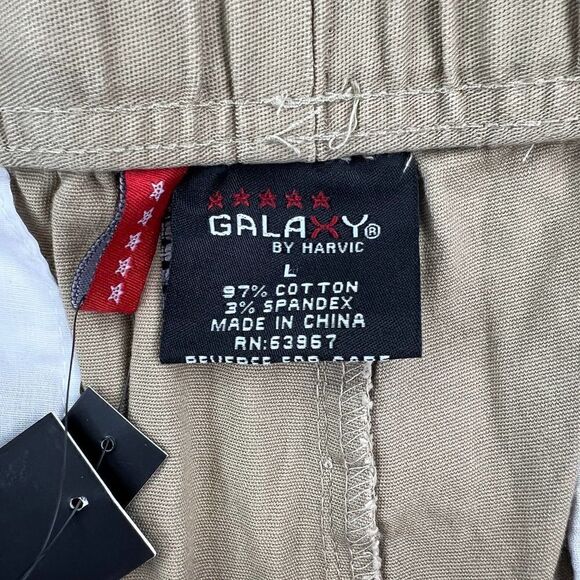 New Galaxy Men Khaki Pants Casual Lightweight Elastic Waist Pockets US L Jogger - Picture 8 of 8